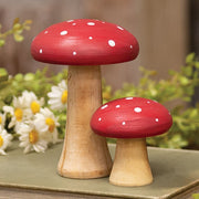 White Dotted Red Wooden Mushrooms (Set of 2)