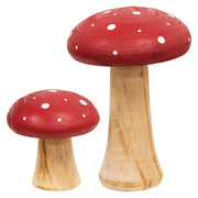 White Dotted Red Wooden Mushrooms (Set of 2)