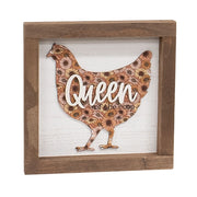 Welcome Queen Floral Chicken Framed Sign  (2 Count Assortment)