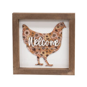 Welcome Queen Floral Chicken Framed Sign  (2 Count Assortment)