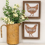 Welcome Queen Floral Chicken Framed Sign  (2 Count Assortment)
