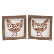 Welcome Queen Floral Chicken Framed Sign  (2 Count Assortment)