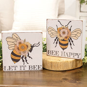 Bee Happy Floral Bee Box Sign  (2 Count Assortment)
