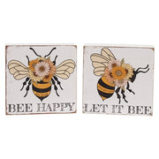 Bee Happy Floral Bee Box Sign  (2 Count Assortment)