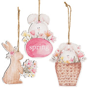 Bunny Basket Wooden Ornaments (Set of 3)