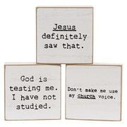 God Is Testing Me Mini Square Block  (3 Count Assortment)