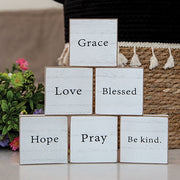 Inspirational Faith Word White Wooden Square Block  (6 Count Assortment)
