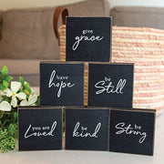 Inspirational Hope Words Black Wooden Square Block  (6 Count Assortment)
