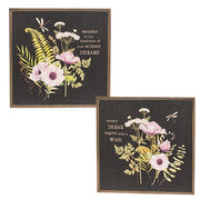 Dream & Wish Floral Sign - 12" Sq.  (2 Count Assortment)