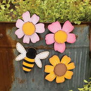 Flowers & Bee Wooden Magnets (Set of 4)