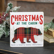 Christmas At the Cabin Plaid Bear Box Sign