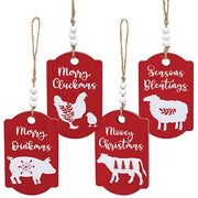 On the Farm Beaded Wooded Red Ornament  (4 Count Assortment)