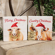 Merry or Country Christmas on the Farm Box Sign  (2 Count Assortment)