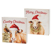 Merry or Country Christmas on the Farm Box Sign  (2 Count Assortment)