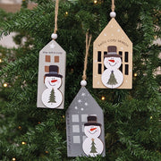 Cozy Snowman Layered Wooden House Ornament  (3 Count Assortment)