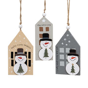 Cozy Snowman Layered Wooden House Ornament  (3 Count Assortment)