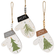 Love Hope Joy Christmas Tree Mitten Ornament  (3 Count Assortment)