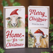 Merry Christmas From the Farm 2" Square Block  (4 Count Assortment)