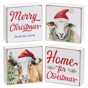 Merry Christmas From the Farm 2" Square Block  (4 Count Assortment)