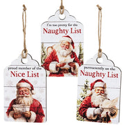 Vintage Santa Naughty or Nice Wooden Tag  (3 Count Assortment)