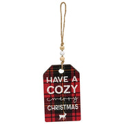 Cozy Merry Christmas Plaid Gift Tag Ornament  (4 Count Assortment)