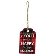 Cozy Merry Christmas Plaid Gift Tag Ornament  (4 Count Assortment)