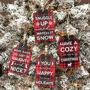 Cozy Merry Christmas Plaid Gift Tag Ornament  (4 Count Assortment)