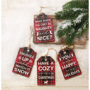 Cozy Merry Christmas Plaid Gift Tag Ornament  (4 Count Assortment)