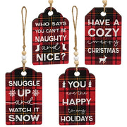 Cozy Merry Christmas Plaid Gift Tag Ornament  (4 Count Assortment)