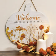 Welcome Glorious Golden Fall Hanging Pumpkin Sign