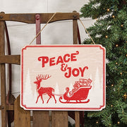 Peace & Joy Reindeer & Sleigh Wooden Sign