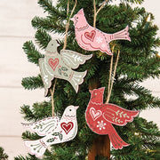 Wooden Yuletide Folklore Bird Ornaments (Set of 4)