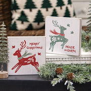 Yuletide Peace Reindeer Square Block Sign  (2 Count Assortment)