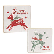 Yuletide Peace Reindeer Square Block Sign  (2 Count Assortment)