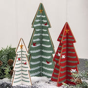 Wooden Dimensional Yuletide Christmas Tree Sitters (Set of 3)