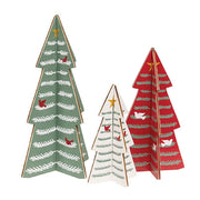 Wooden Dimensional Yuletide Christmas Tree Sitters (Set of 3)