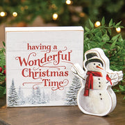 Wonderful Christmas Time Box Sign & Snowman Sitter (Set of 2)