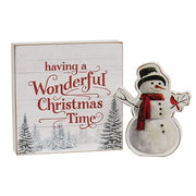 Wonderful Christmas Time Box Sign & Snowman Sitter (Set of 2)