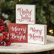Frosted Very Merry 3" Square Block  (3 Count Assortment)
