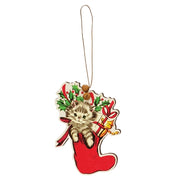 Retro Look Wooden Puppy - Kitten - & Reindeer Ornaments (Set of 4)