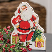 Distressed Jolly Santa & Presents Wooden Sitter