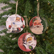 Vintage Santa Cheer Round Ornament  (3 Count Assortment)