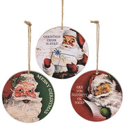 Vintage Santa Cheer Round Ornament  (3 Count Assortment)