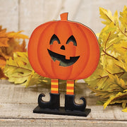 Wooden Smiling Jack O Lantern In Boots on Base - 7.25"H
