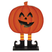 Wooden Smiling Jack O Lantern In Boots on Base - 7.25"H