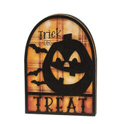 Trick Or Treat Silhouette Plaid Background Wooden Sitter