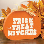 Fall Sweet Fall/Trick Or Treat 2-Sided Wooden Pumpkin Sitter