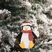 Layered Wood Penguin in Hat & Scarf Ornament
