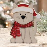 Kitten in Santa Hat & Scarf Chunky Wood Sitter