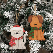 Layered Wood Cat in Hat & Scarf Ornament